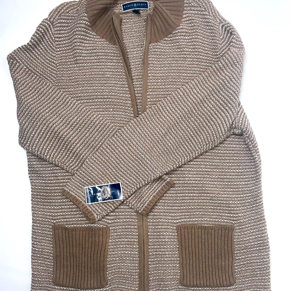 Karen Scott Tan Zip Up Sweater XL